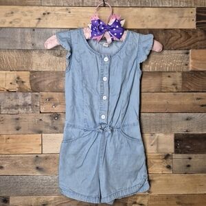 Cat & Jack Blue Light Denim Style Boho Romper Shorts Button Up Girls Size 6